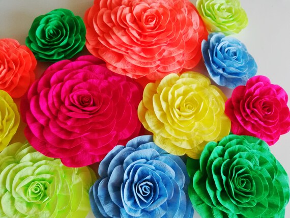 fiesta mexico paper flower, large Paper Flowers, Wall Decor, colorful Birthday, moana Baby Shower, backdrop Hawaiian, Bright Party decor Il_570xn
