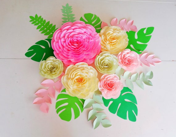 10 large Paper Flowers Wall Decor, Nursery, lily, pulitzer, girls backdrop Wedding, coral peach pink mauve, pastel Party, Bridal Shower Baby Il_570xn