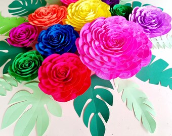 Tropical leaves, Large Paper Flowers, Wall Decor, Party Hawaiian moana, Mexico Flowers fiesta Baby Shower backdrop Wedding supplies neon