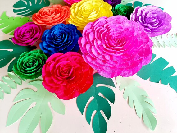 Tropical leaves, Large Paper Flowers, Wall Decor, Party Hawaiian moana, Mexico Flowers fiesta Baby Shower backdrop Wedding supplies neon Il_570xn