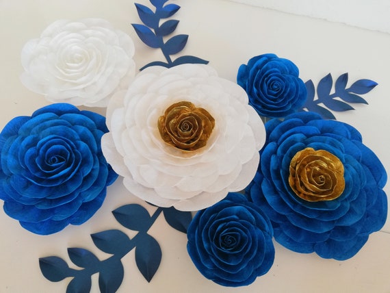 deuda Rama rock Flores de papel grandes decoración de pared cobalto azul - Etsy España