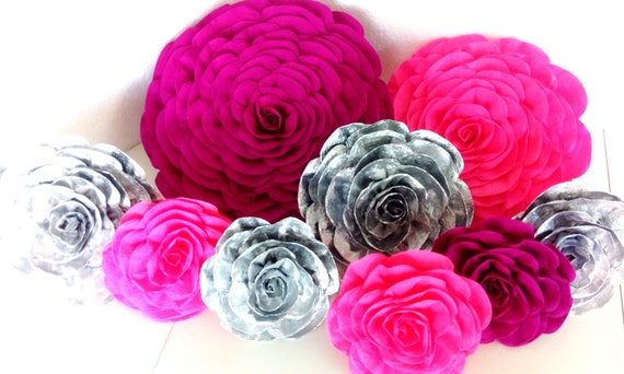 12 Large Paper Flowers Wall Decor Burgundy victoria pink Party Silver Gold Wedding Bridal Shower secret Baby backdrop White Marsala Maroon Il_570xn