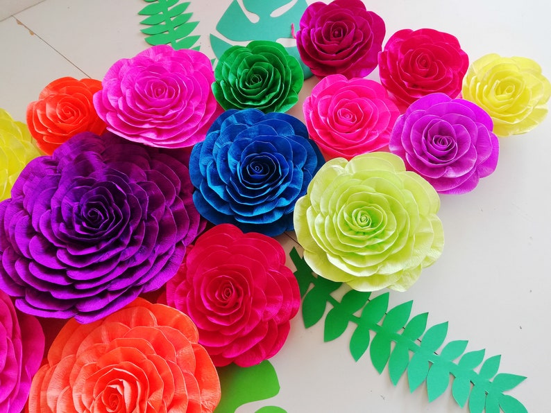 12 Large Paper Flowers Wall Decor Bright Mexican Fiesta - Etsy