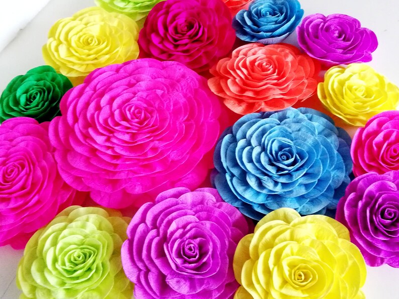 12 Large Paper Flowers Bright Mexican Fiesta Colorful Moana Etsy