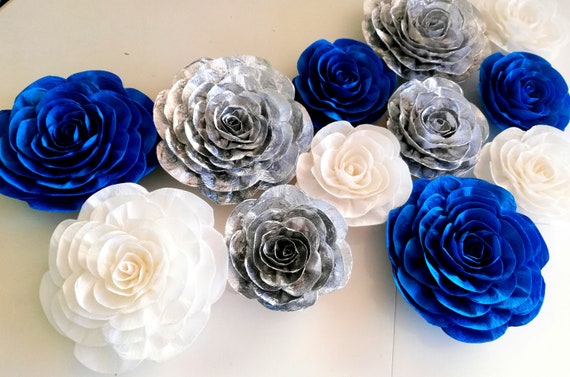 Royal Blue Silver White Baby Shower Birthday Party Decorations