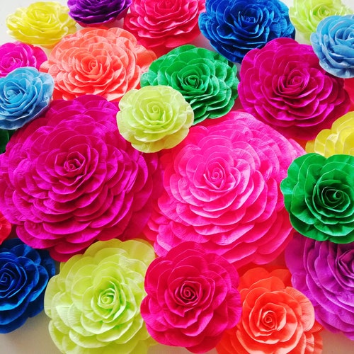 Large Mexico Paper Flowers Wall Decor Fiesta Mexican Wedding Etsy