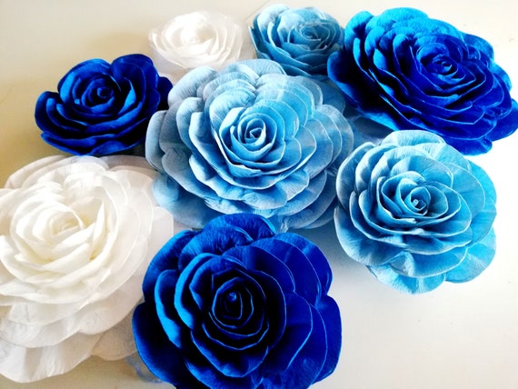 Blue Royal Aqua White Boy Large Paper Flowers Wall Decoration