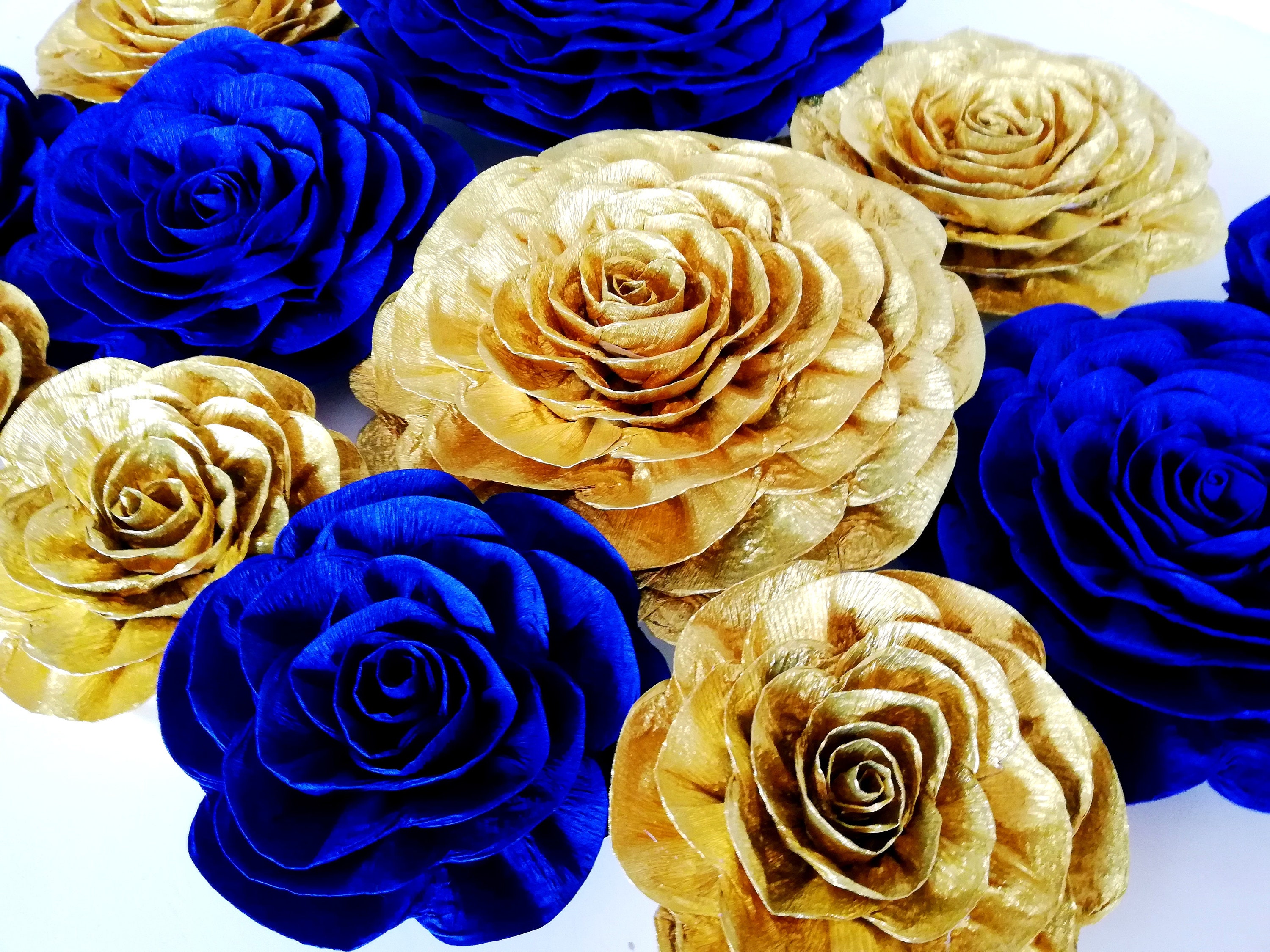 12 Large Paper Flowers Wall Decor Gold Navy Royal Blue Etsy