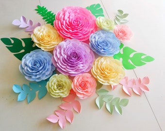 10 large Paper Flowers wall decor, bright mexican fiesta Colorful moana rainbow Tropical Cinco Mayo party decor baby bridal shower birthday