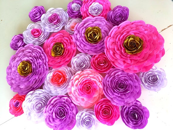 encanto isabella madrigal large paper flowers wall decor, Gold girl nursery pink party decoration, baby shower princess, isabella birthday Il_570xn