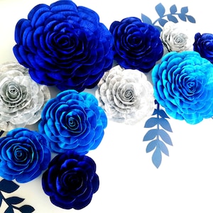 Royal Blue Silver Navy Cobalt large Paper Flower wall decor party decorations boy Prince Baptism baby shower backdrop Wedding birthday Giant