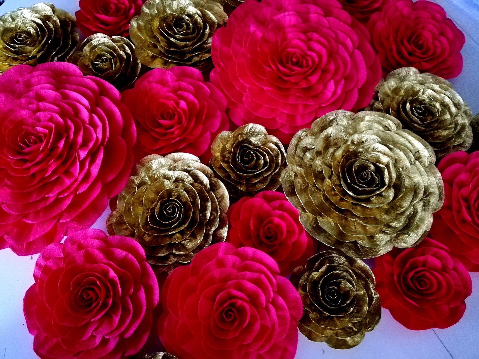 12 Black Red Gold Large Paper Flowers Wall Decor Wedding Etsy 