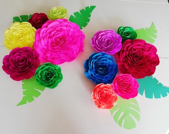 Colorful large Paper Flowers, decor, bright mexican fiesta birthday, moana rainbow Tropical Cinco Mayo party baby bridal shower  Encanto