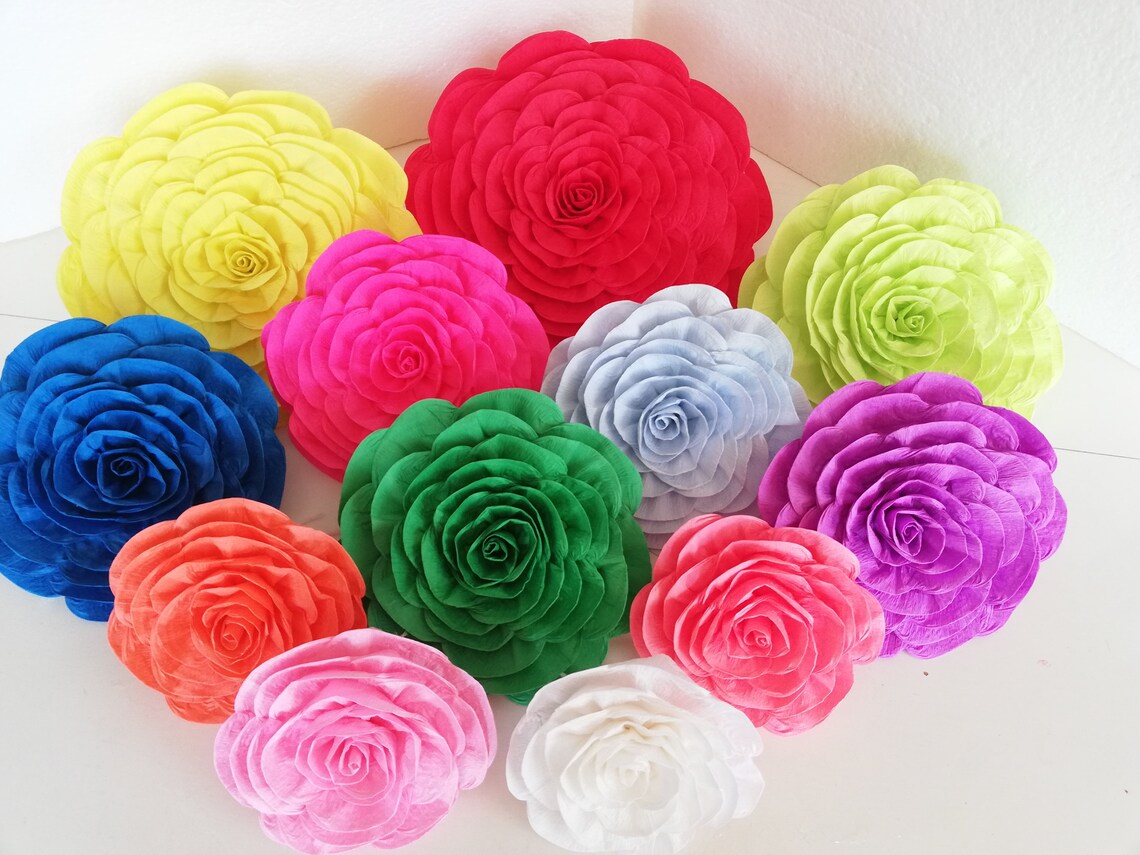 12 Large Paper Flowers Bright Mexican Fiesta Colorful Moana Etsy