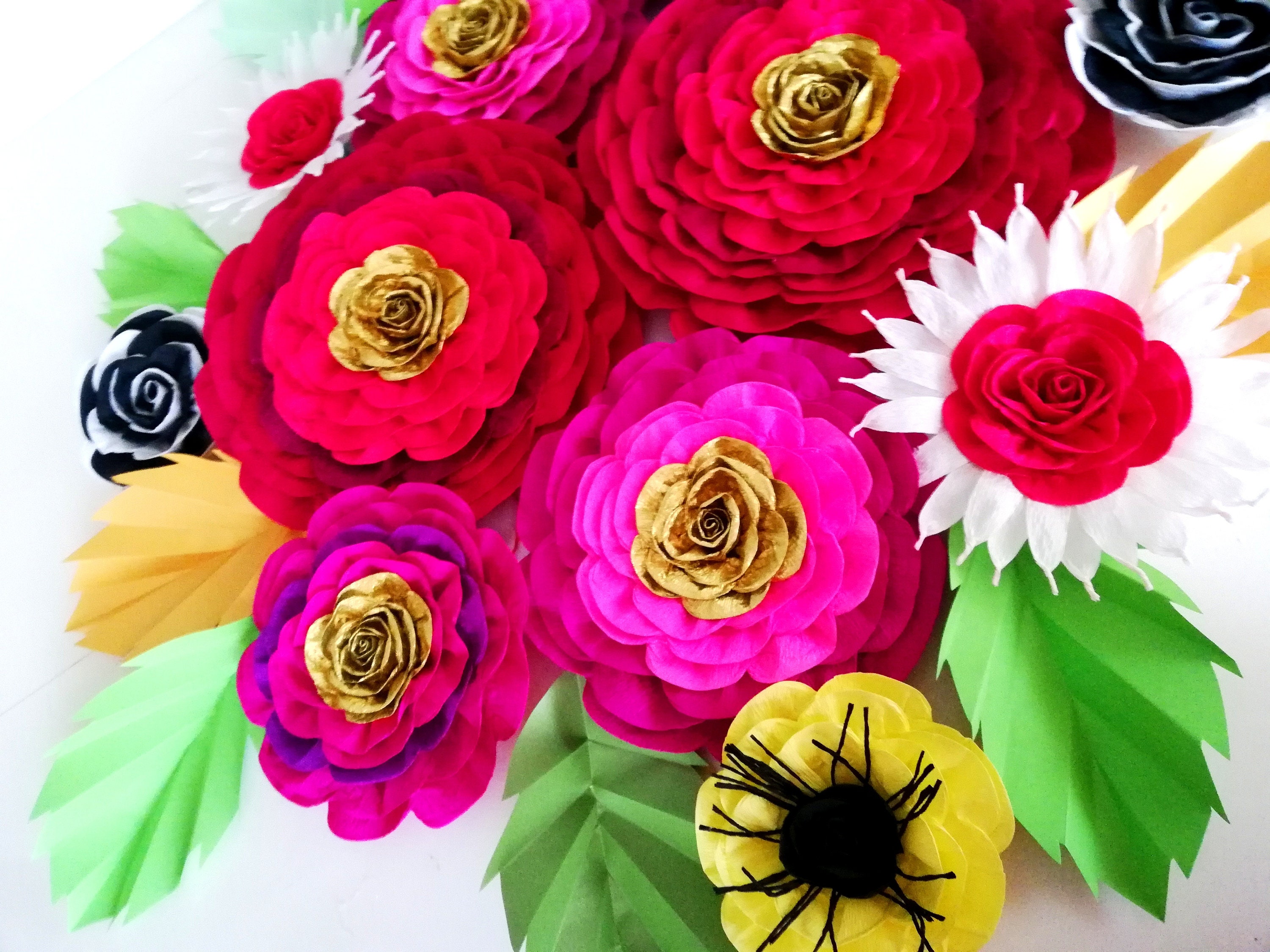 Pink Gold Red Magenta 8 Paper Flowers Large Nursery Wall Decor Etsy