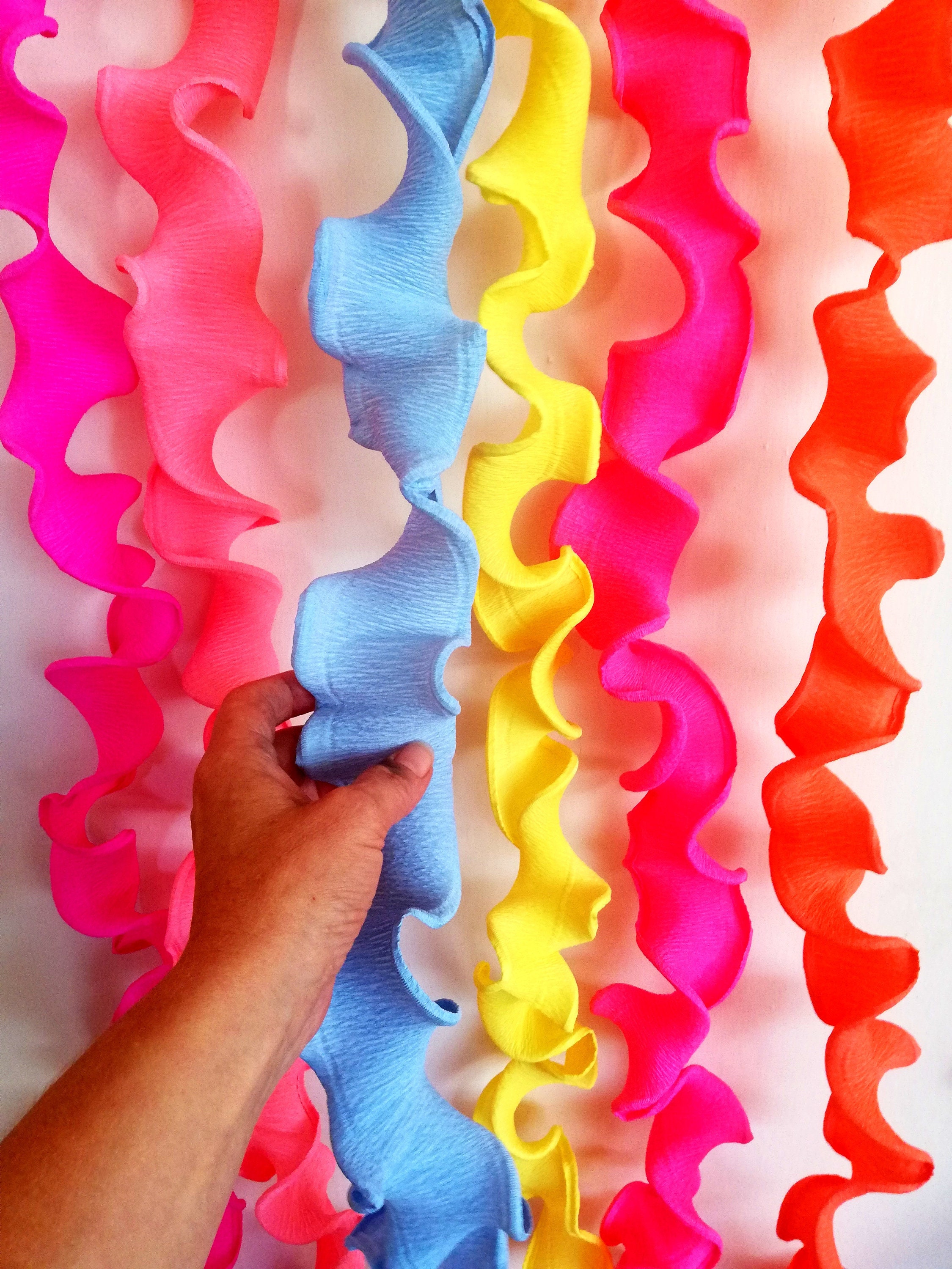 Mexican Fiesta Streamer Backdrop with Crepe Paper Fiesta Flowers and  Ruffled Party Streamers