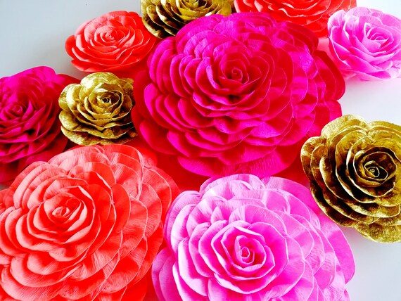 10 Large Paper Flower Purple Gold Pink Magenta Moroccan Indian sangeet Bollywood wedding arabian Mehndi Night party sangeet decor cake smash Il_570xn