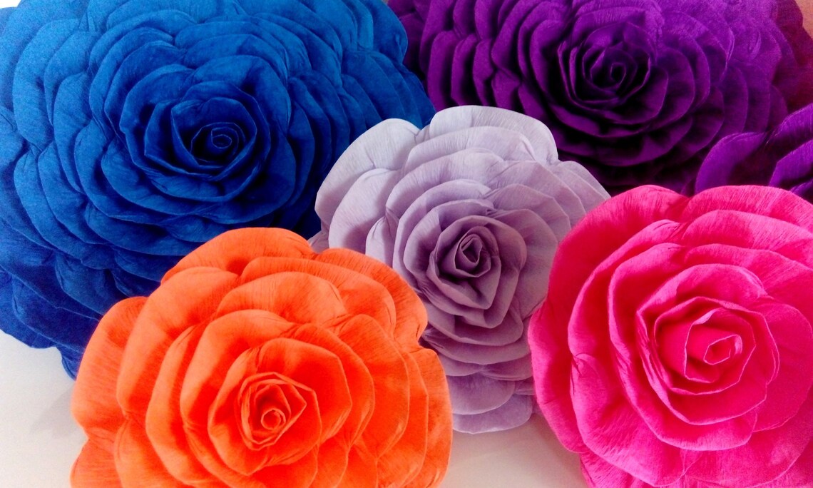 12 Large Paper Flowers Bright Mexican Fiesta Colorful Moana Etsy