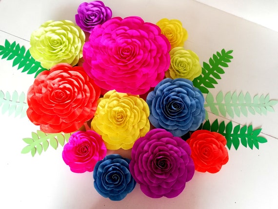 12 grandes Flores de papel brillante fiesta mexicana colorido - Etsy México