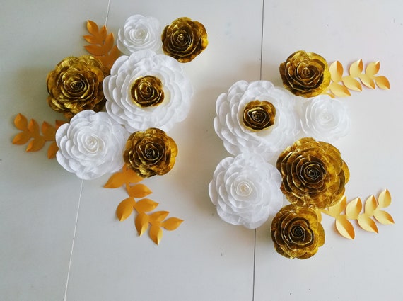 White Gold large Paper Flowers Wall Decor, Wedding decorations Bridal shower girl Baby shower backdrop communion Party charro baptism Il_570xn
