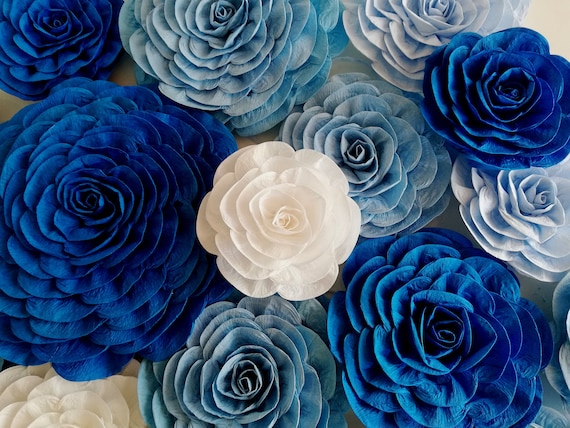 Blue Royal Aqua White Boy Large Paper Flowers Wall Decoration Etsy