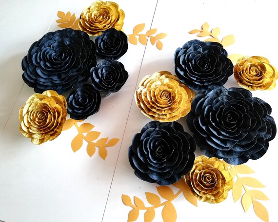 12 Gold Black White Large Paper Flowers Wall Decor Wedding Photo