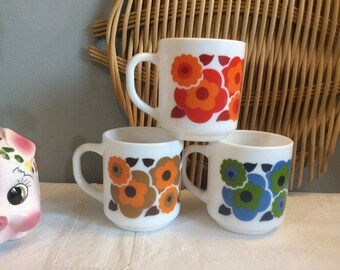 Pair of Arcopal Floral Coffee Cups made in France Pair of Arcopal Floral Coffee Cups made in France