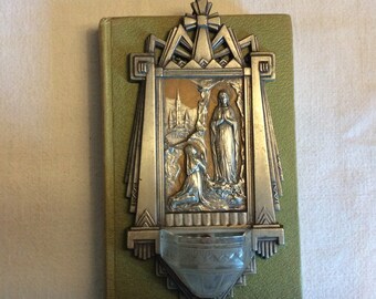 French vintage Souvenir de Lourdes Bénitier - Lourdes Souvenir with Holy Water Font - Virgin Mary Holy Water Font