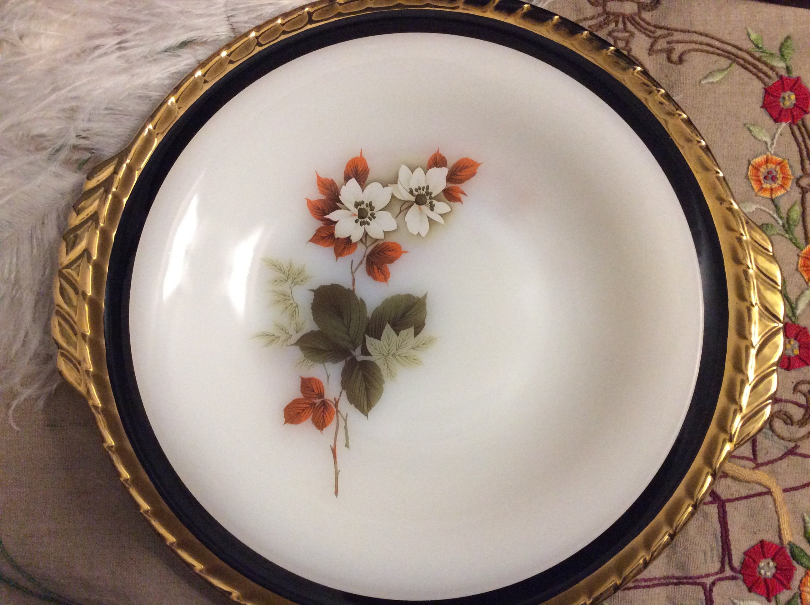 4 Assiettes à Soupe Arcopal Vintage - Rétro Arcopal Autumn Flower Design Plates Old Fashioned Fall F