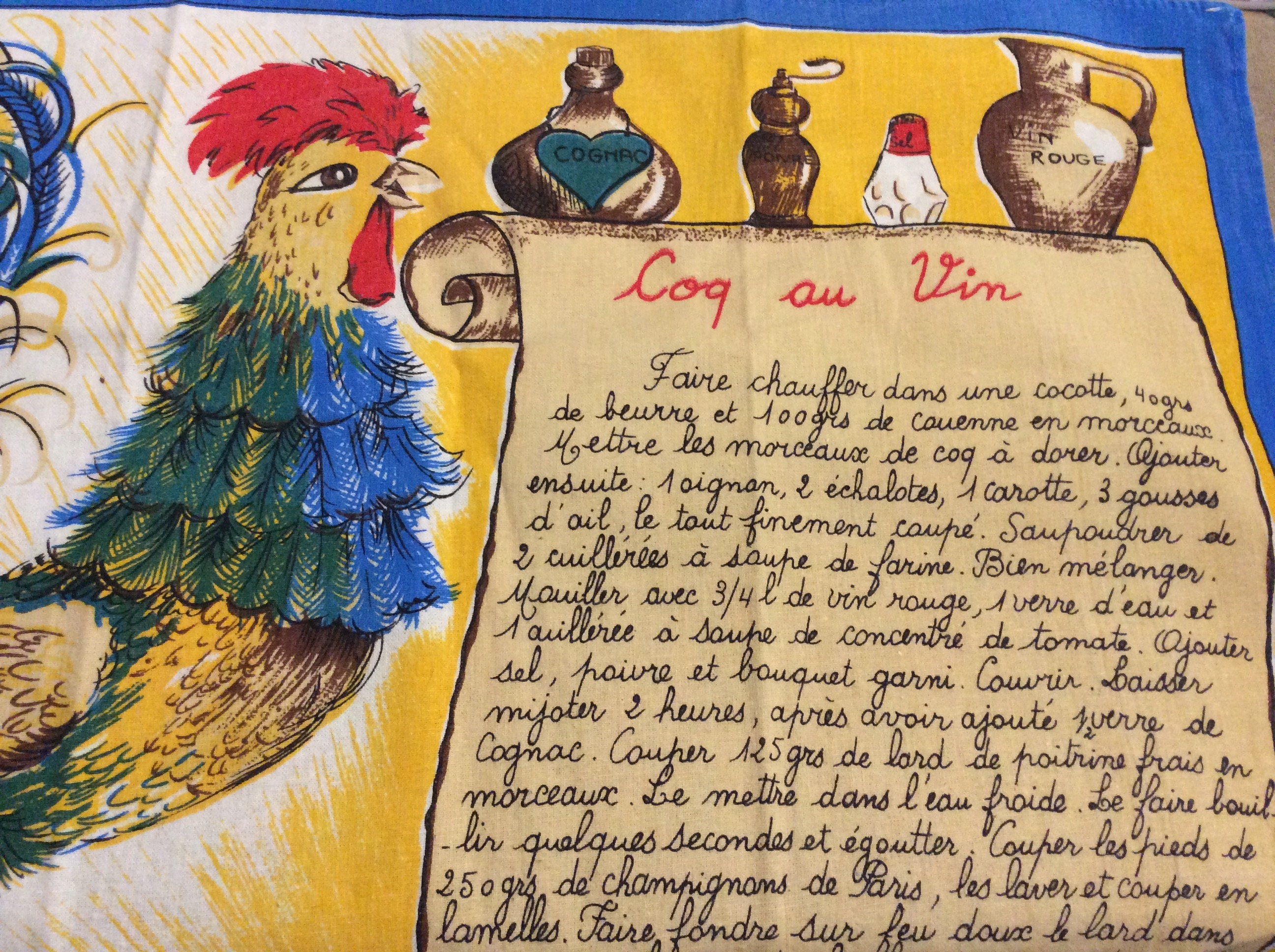 Français Millésime 1981 Calendrier Torchon - Recette Français Coq Au Vin Vintage Années 80 Dishcloth