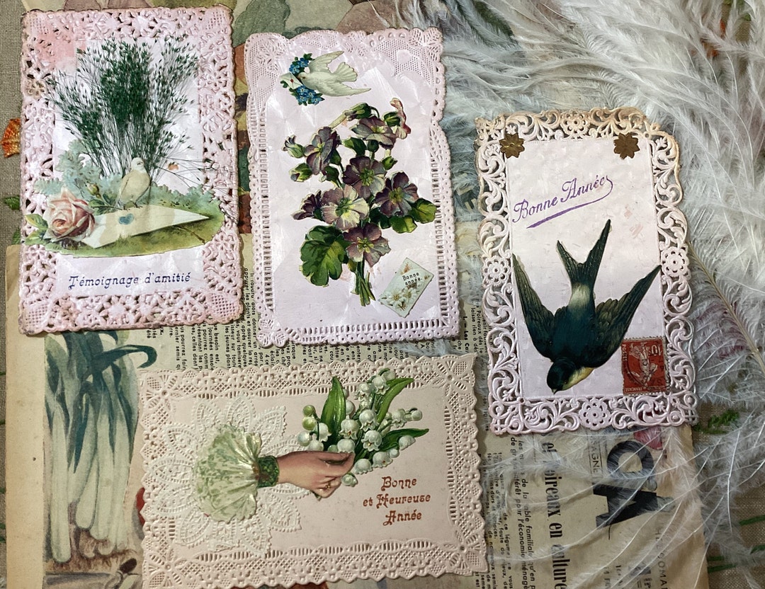 Set of 4 Antique French Postcards From 1900s, French Postcard With
