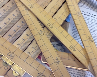 Règle en bois vintage française de 1 mètre - Ancienne règle à mesurer - Mètre Bois Ancien - Ancienne règle à mesurer jaune - Projet artisanal - Décoration pour accessoire