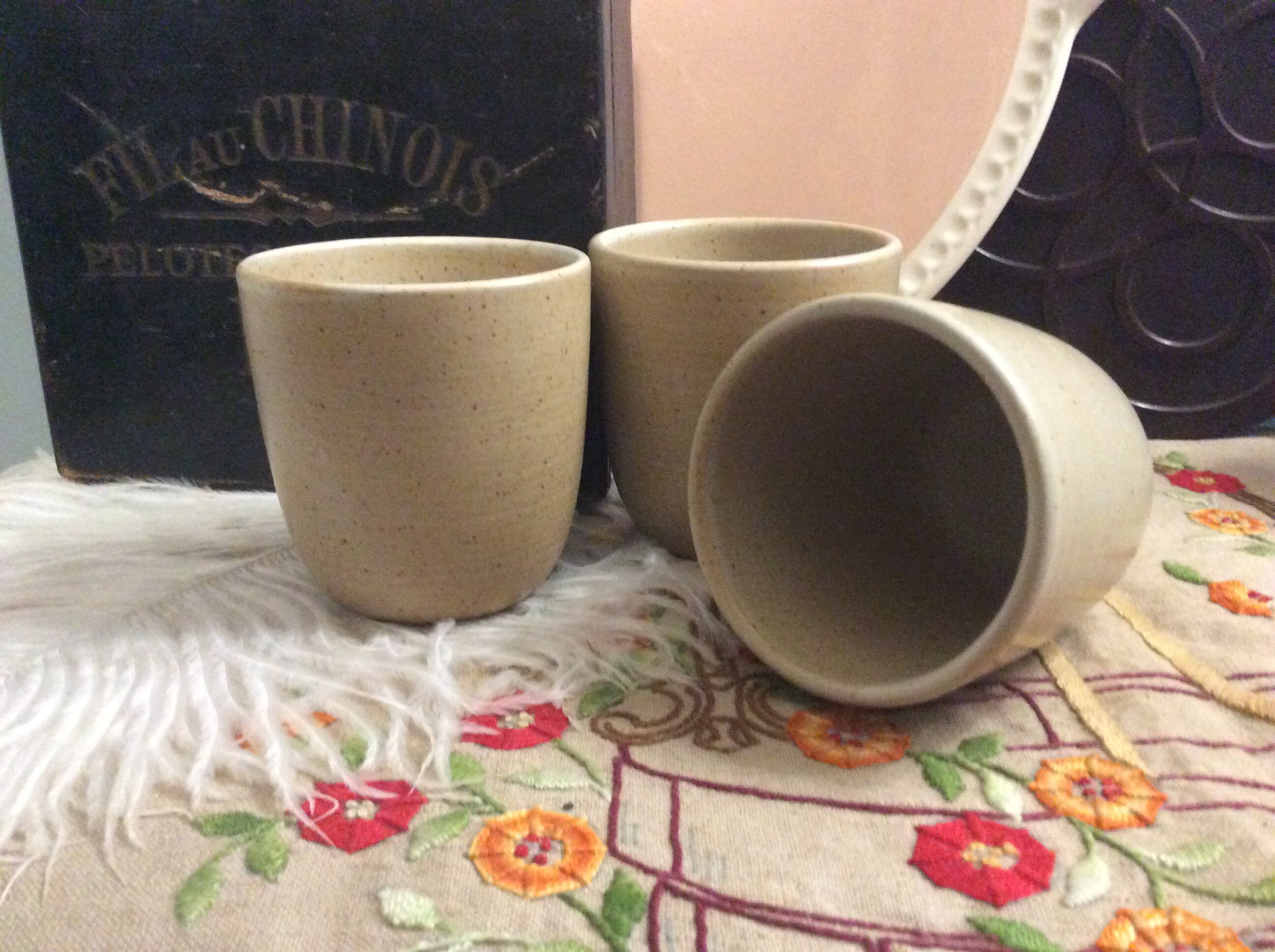 3 Gobelets en Grès Français Gres Village France Cnp Pottery - Tasses Céramique Naturel Vintage