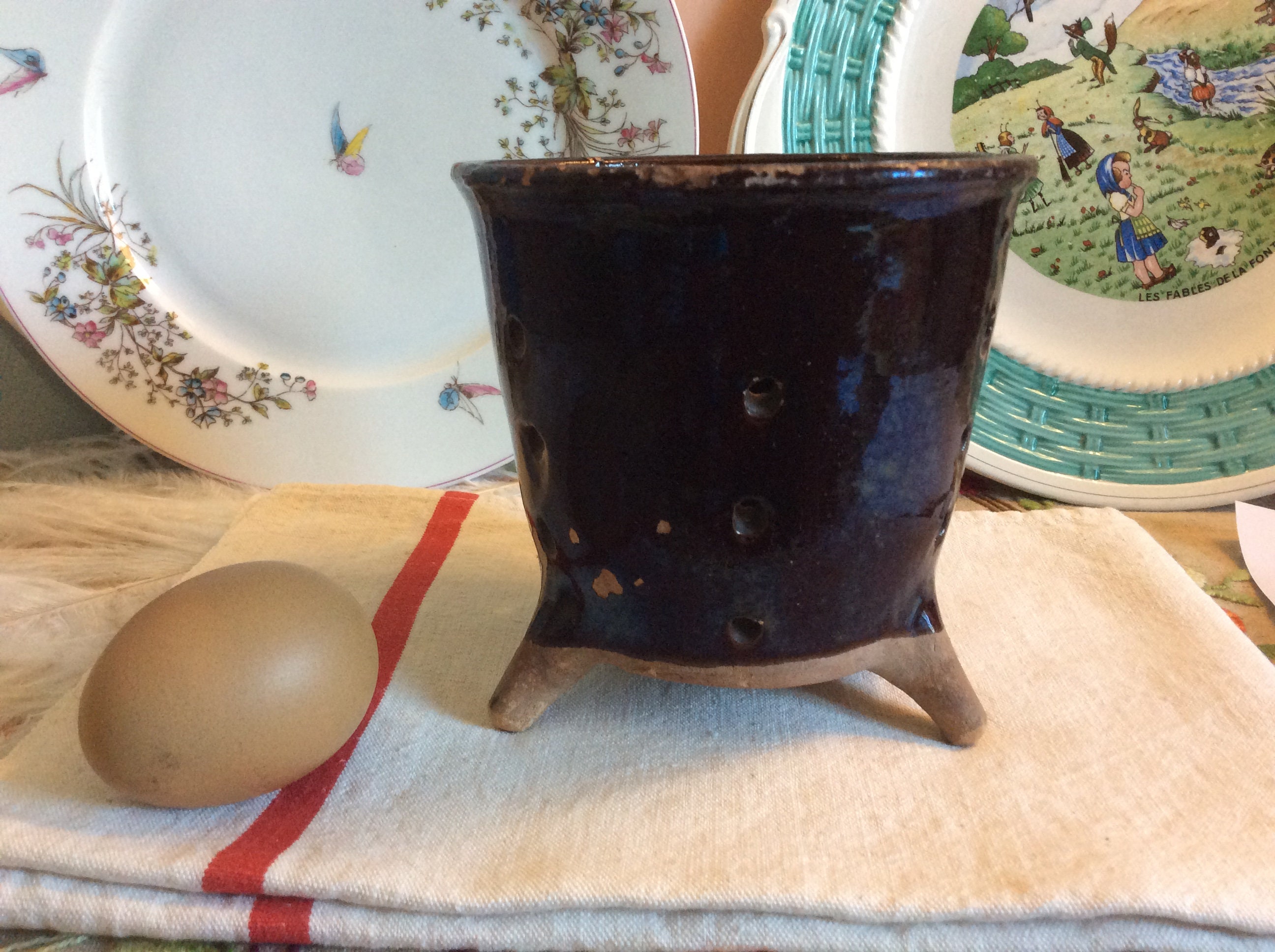 1 Ferselle Au Fromage Français en Grès Émaillé Antique, Moule à Rustique Faïence, Draineur de Poteri