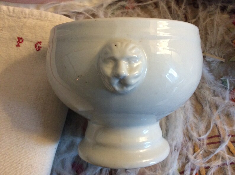 French Antique White Terre De Fer Lion Head Soup Bowl Lion Etsy