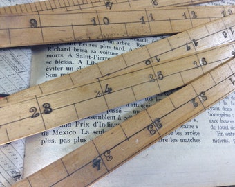 Righello di legno francese vintage da 1 metro - Vecchio righello di misurazione - Mètre Bois Ancien - Vecchio righello di misurazione giallo - Progetto artigianale - Arredamento Prop