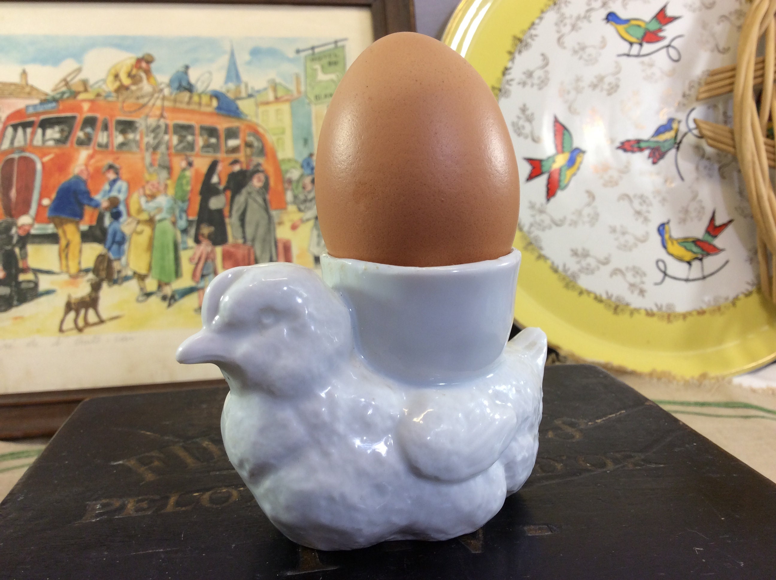 Antique White Porcelain Chick Egg Cup - Old Français Chicken Eggcup Pretty Eggcup