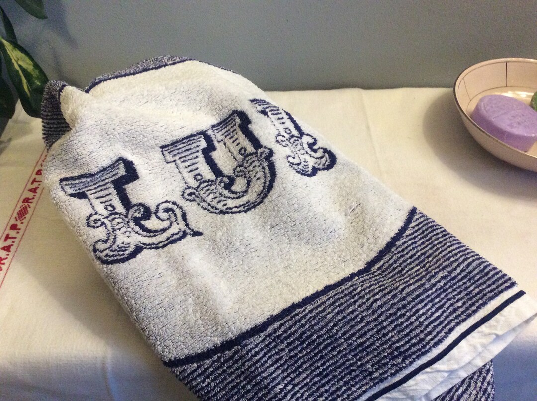 Vintage French Masculine His Retro Blue Hand Towel French Etsy