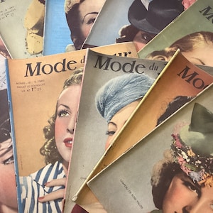 Conjunto de 10 revistas ilustradas de moda francesa de 1940 La Mode du Jour, manualidades y collage, decoración de tienda de ropa vintage