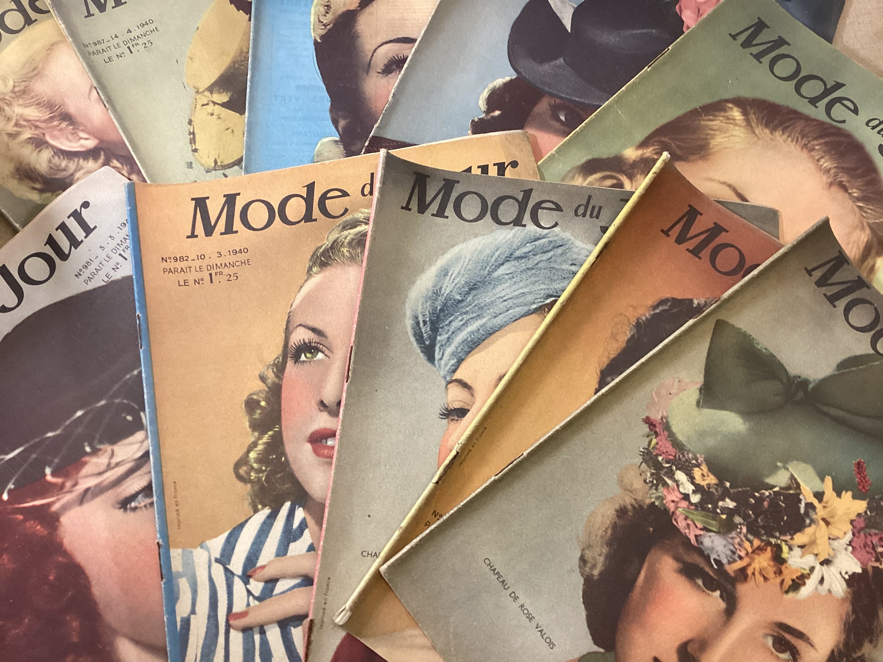 Set of 10 French Fashion Illustrated Magazines from 1940  La Mode du Jour, Craft and Collage, Vintage Clothing Shop Prop Decor
