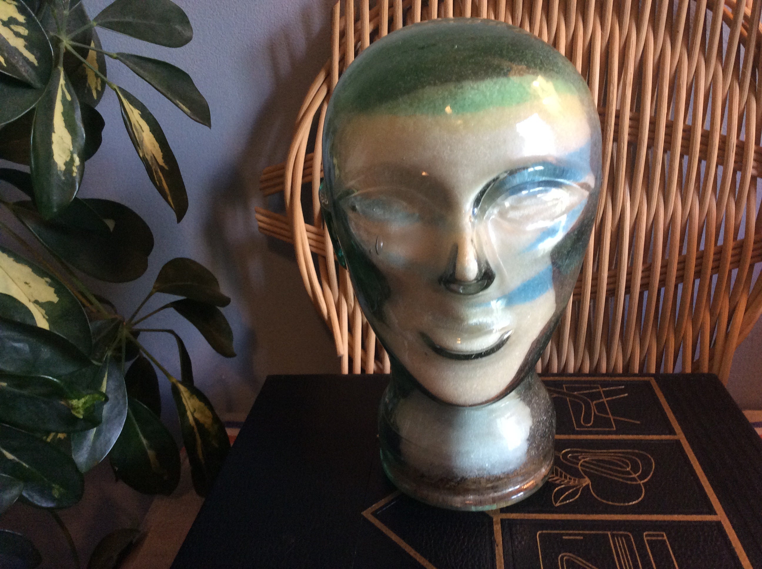 Glass Head, Glass Sculpture, Vintage Decor, Hat Display,skul, Glass Wig  Stand, Vintage Head, Glass Face, 