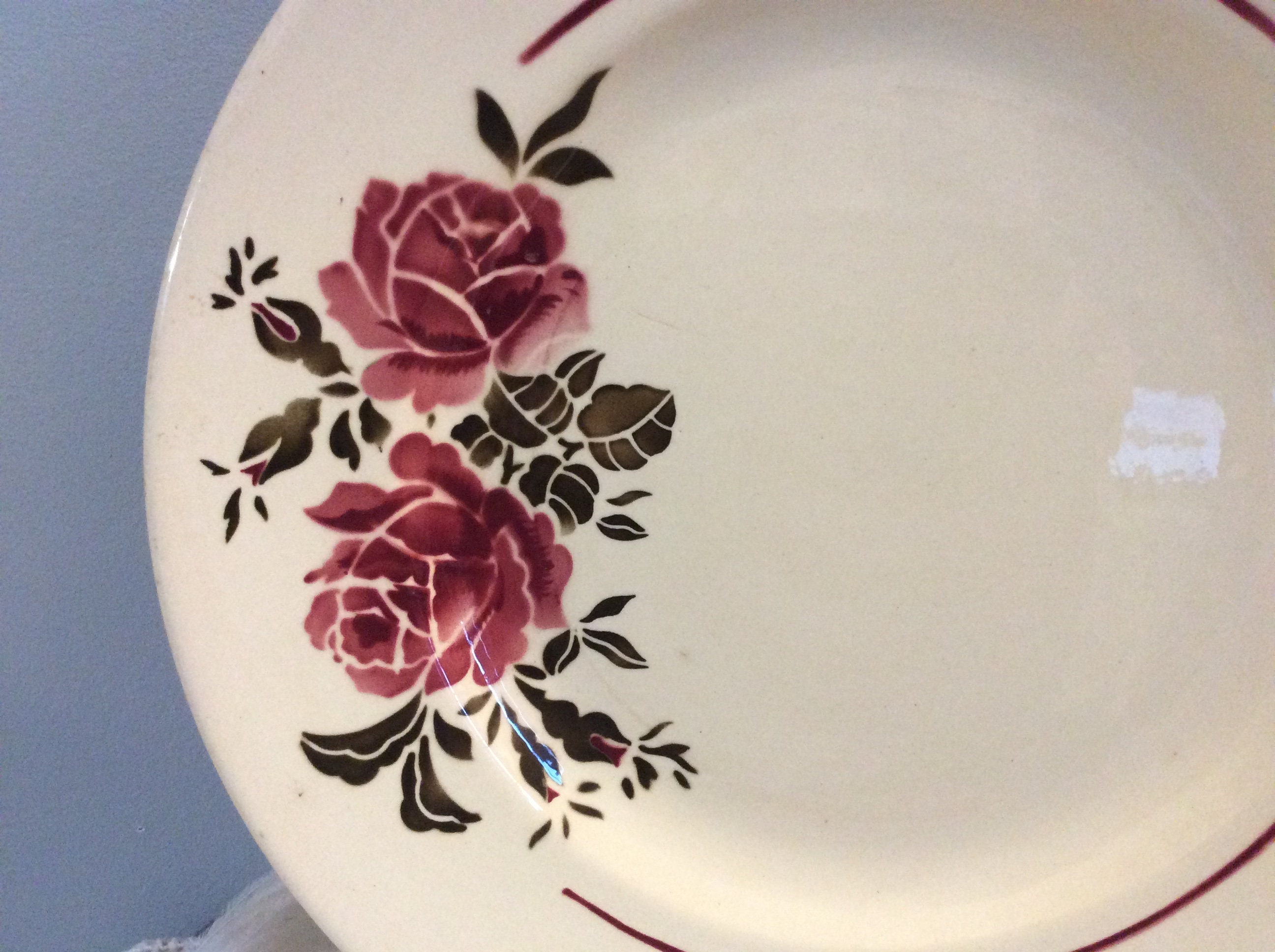 1900 Badonviller Round Platter - Tournant Du Siècle Rose Portion Plateau Pink Flowers Strasbourg