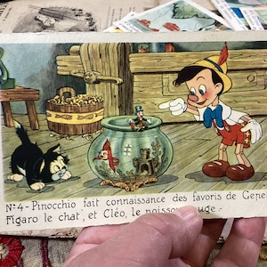 Set of 24 Vintage 1940s Disney's Pinocchio French Postcards - Collectible Children's Pinocchio Poscards - Antique Pinocchio Cards