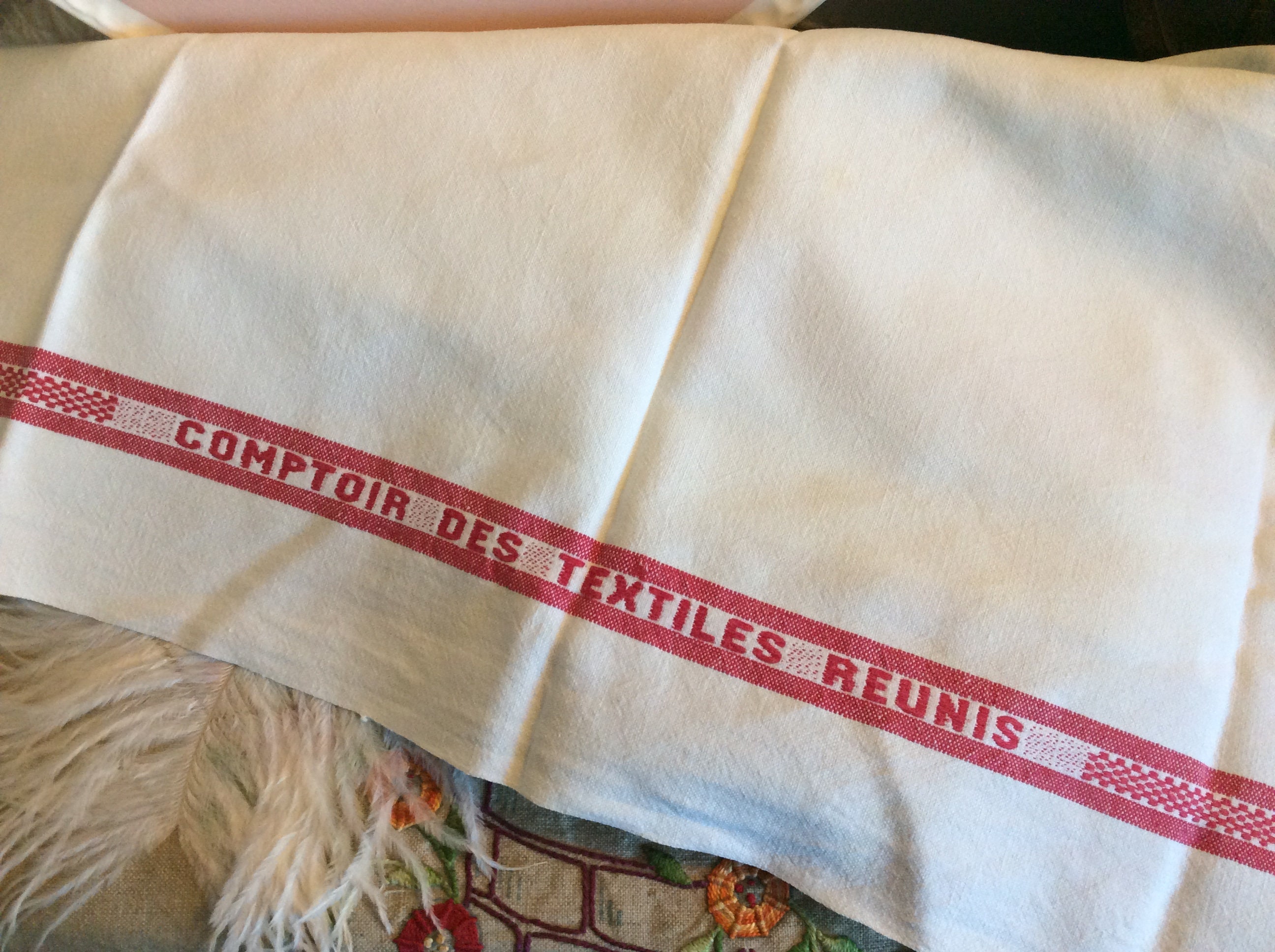 1 Français Torchon Rayé Rouge Vintage - Red Stripes Towel Linens Comptoir Des Textiles Reunis