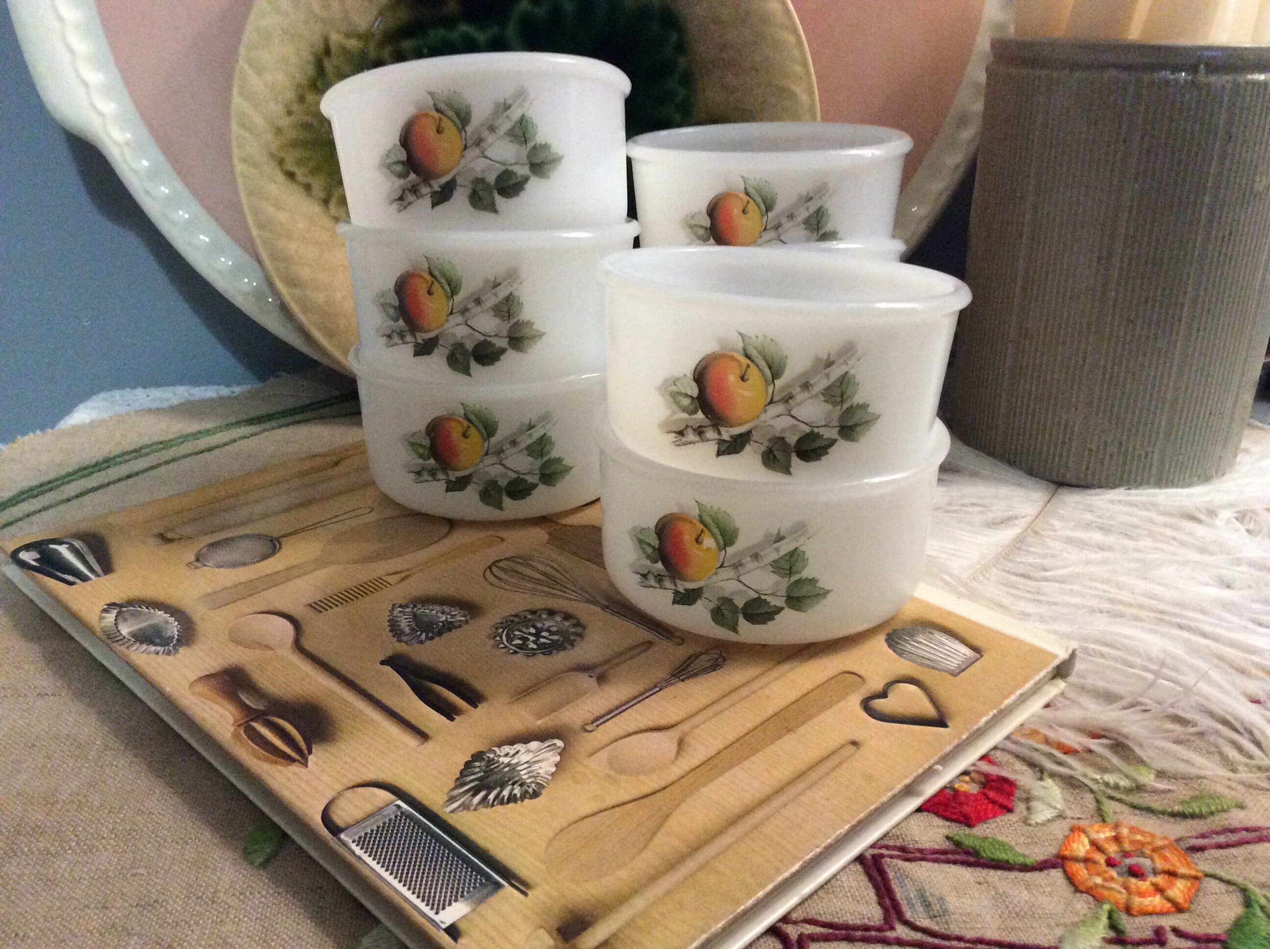 Ramequins en Verre Arcopal Vintage de 8 Français, Ramequins Décorés Fruits Arcopal. Bols Individuels