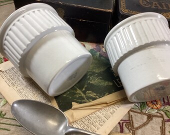 2 French Antique 1920s Badonviller Paté Pots, Foie Gras Demi Porcelain Pots, French Antique Stamped Confit Pots, White Confit Pot