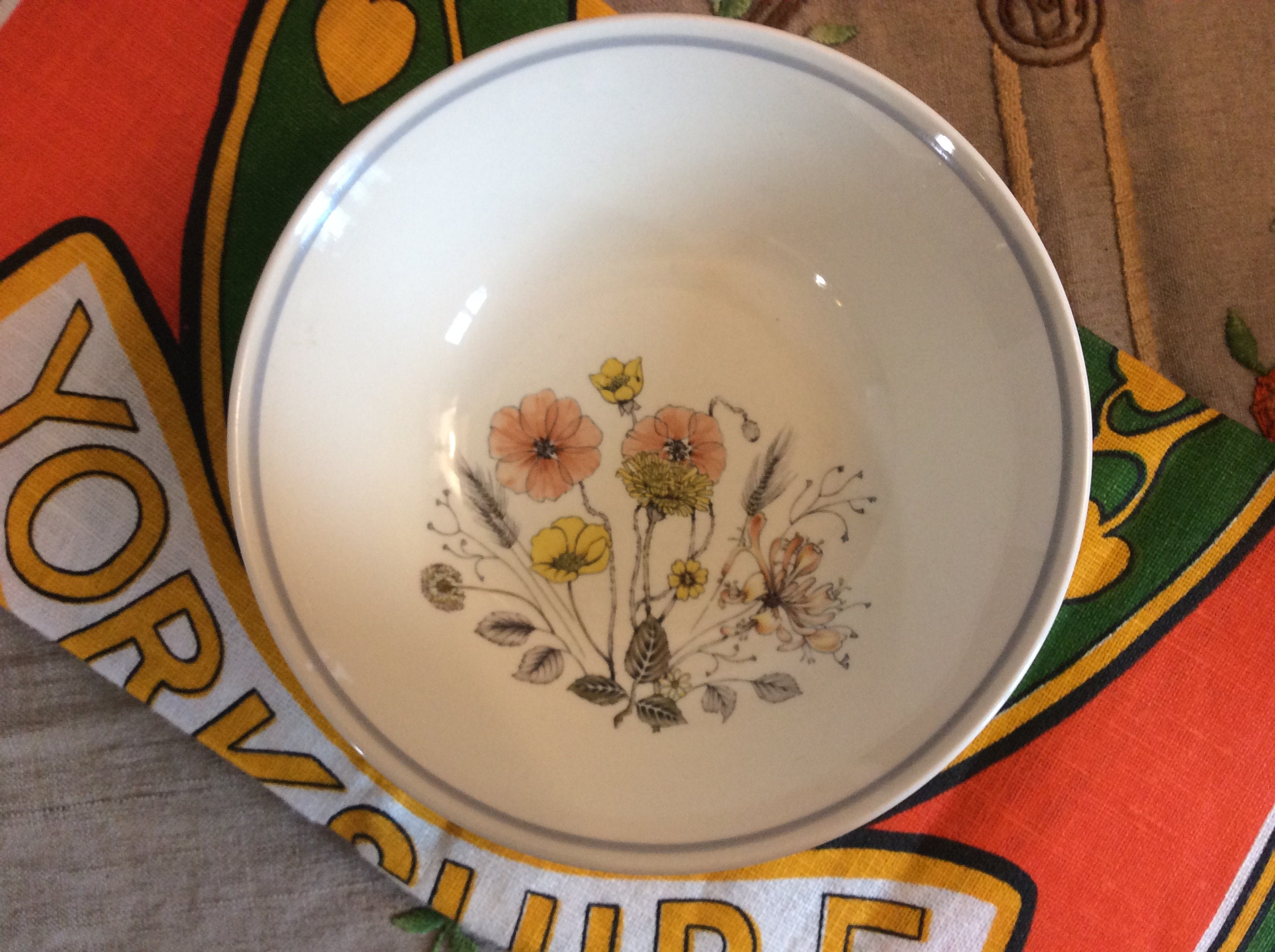 3 J - G Meakin England Hedgerow Cereal Bowls Vintage English Ceramic Poppy Pattern Botanical Design