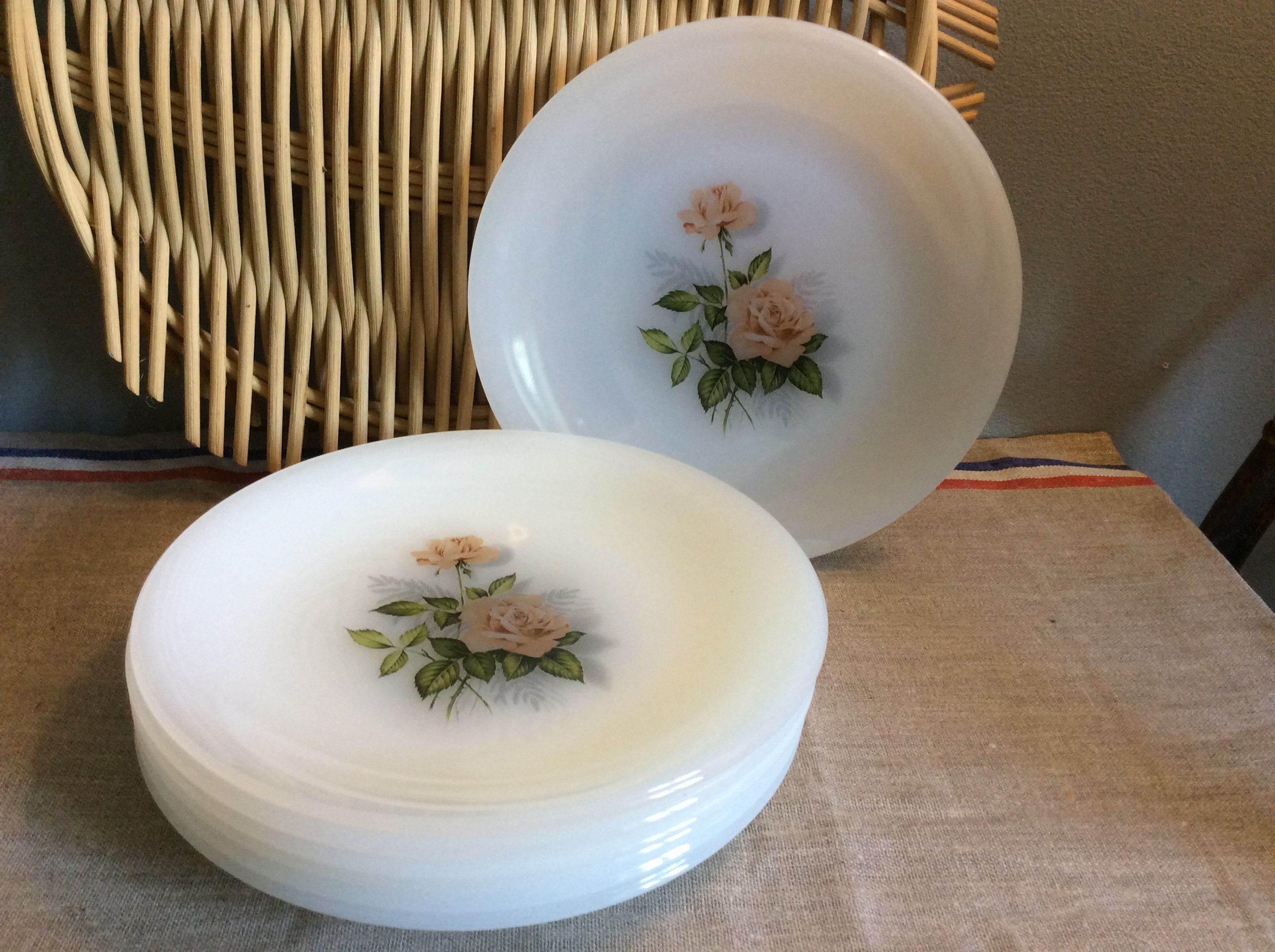 4 Français Assiettes de Dessert Arcopal Vintage - Plaques Design Fleurs Rétro Arcopal Old Pink Roses