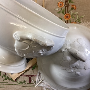 French Antique Ironstone Choisy le Roi Tureen with Lid - French  Leaf Tureen - Choisy le Roi Flowering Plant with Tendrils Tureen - Vines