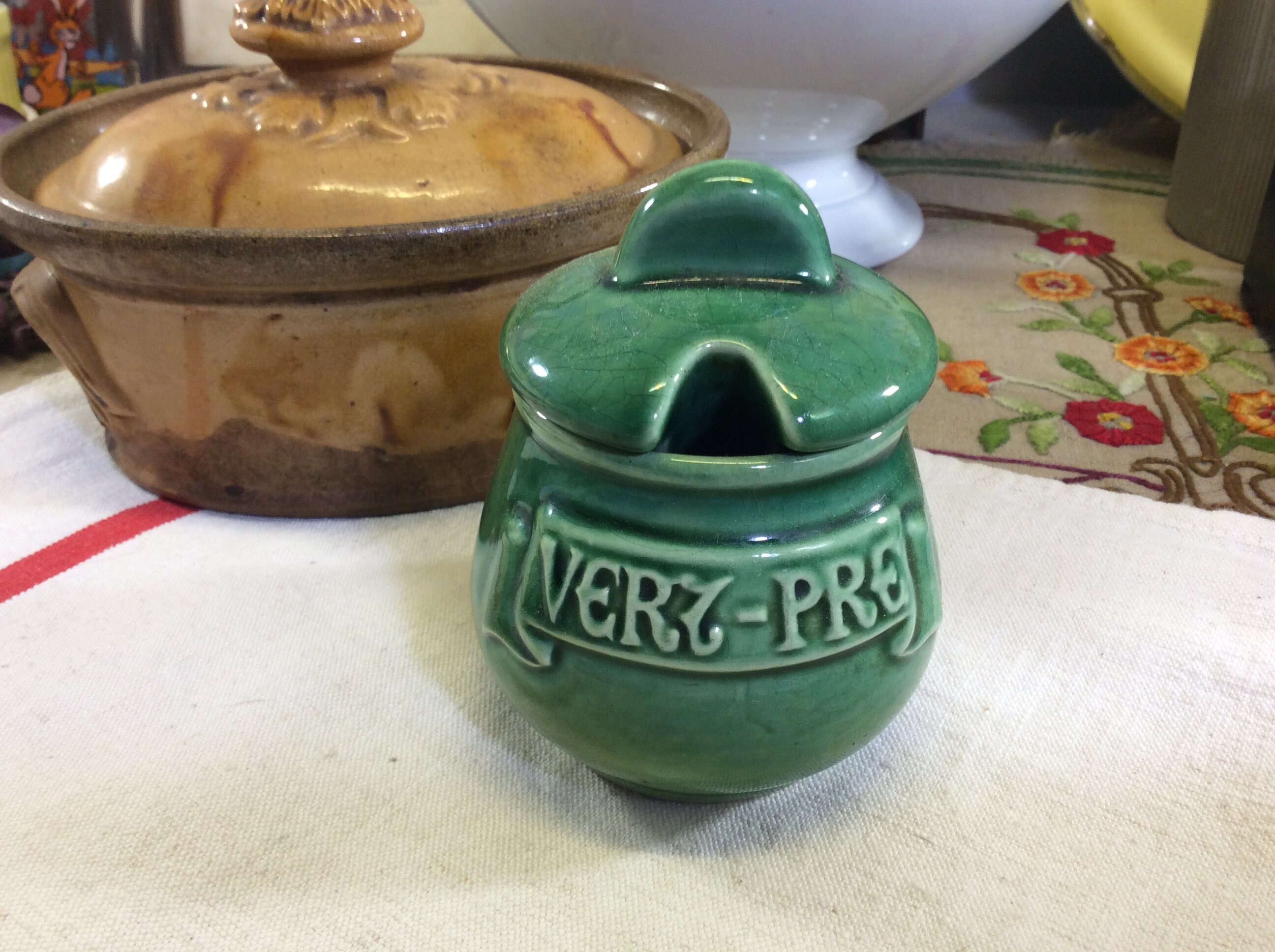 Pot à Moutarde Old Français - Petit Pot Décoratif Pot Verte Vert Pre Petite Casserole en Céramique V